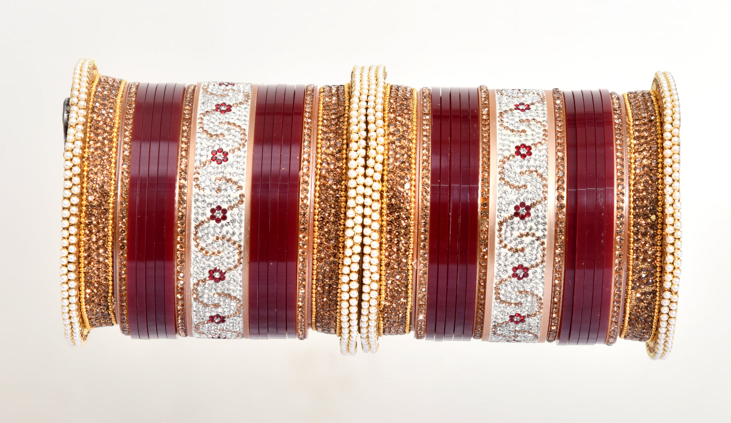 Bridal Bangle Gold Plated and Cubic Zirconia Rose Gold Chuda/Choora set Rajsthani/Punjabi for Women & Girls