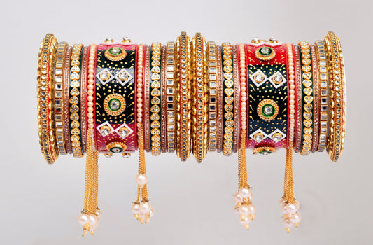 Rajputi Bridal Latkan Multicolour Chuda Bangles Set For Girls & Women