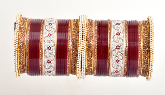 Bridal Bangle Gold Plated and Cubic Zirconia Rose Gold Chuda/Choora set Rajsthani/Punjabi for Women & Girls